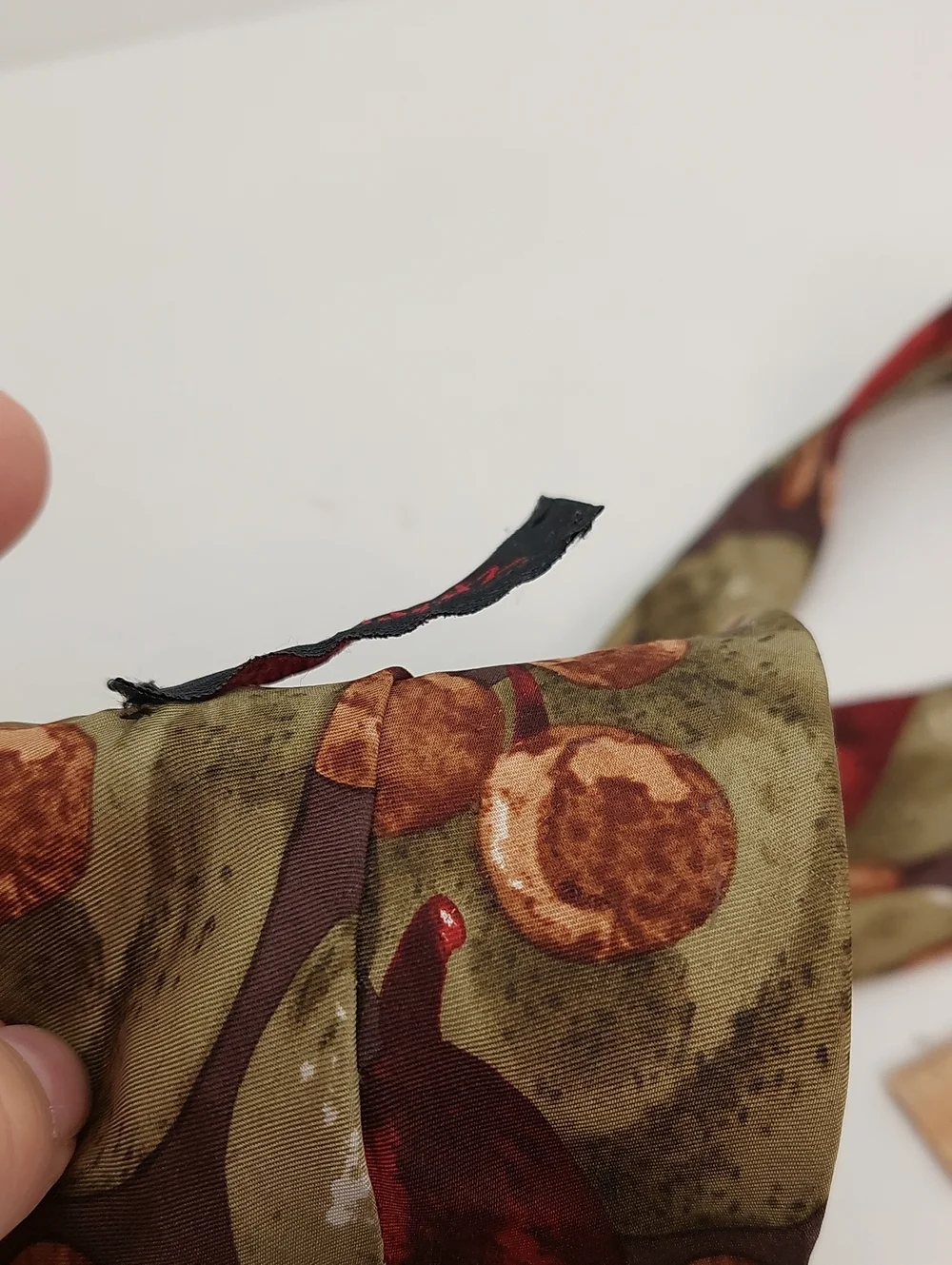 John Weitz Men's Tie Silk Fruit Print Tie in Burgundy Olive Tan